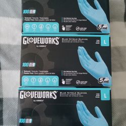 3 Boxes Of Blue Nitrile Gloves Size Large (300 Total)
