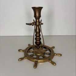 Vintage Brass Ship’s Wheel Candlestick Holder