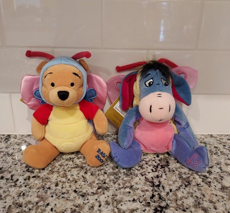 Disney Winnie The Pooh and Eeyore Butterfly Bean Bag Plush - Set Of 2 - Easter 2000