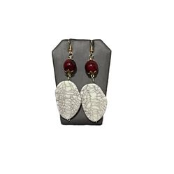 Beaded Earrings Red And Oval Bead Handmade 18k Gold Plated Hooks