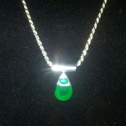 Jade Necklace.sterling silver. Rope Chain .22 In Long.