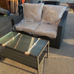 Patio Furniture Couch and Glass Top Table Brand New in the Box u Assemble 