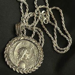 Sterling Silver Coin Necklace - Old 