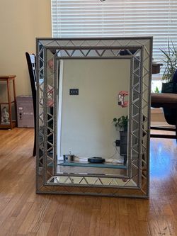 Large Heavy Ornate Silver Mirror 32” × 42” - $75
