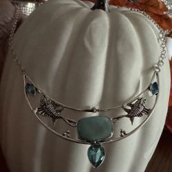 Gorgeous Handmade Sterling Silver Choker with Turquoise & London Blue Topaz Stones 
