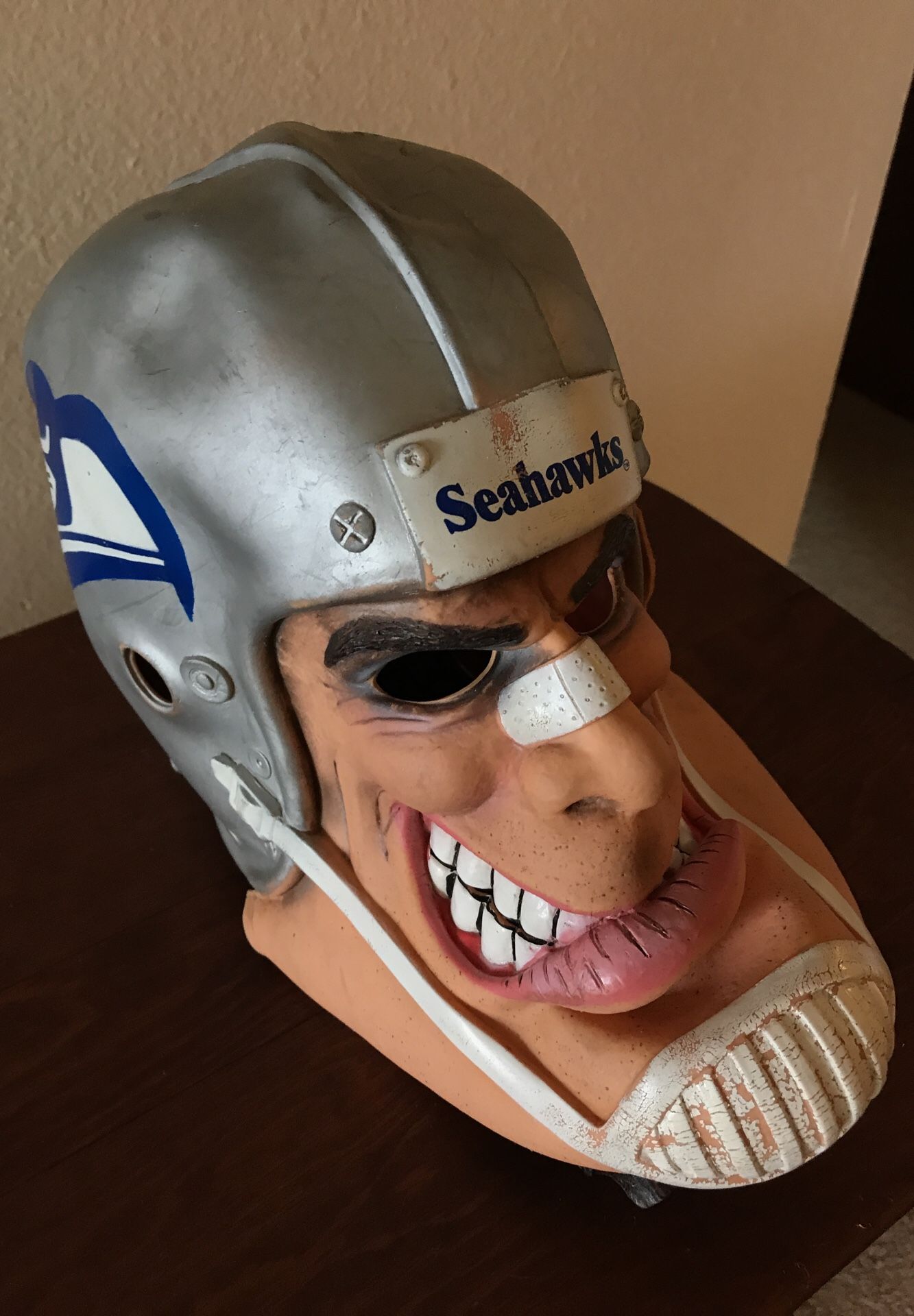 Extremely rare, vintage collectible, Seahawks Bruiser the 12th man helmet mask from 1986.