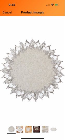 Natural Linen Doily 24" Round Beige Lace