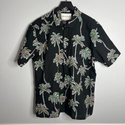 Tori Richard 100% Cotton Lawn Seersucker Aloha Shirt Men XL Black Palm Trees USA
