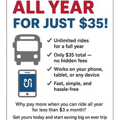 Cota Year Long Bus Pass Just $35