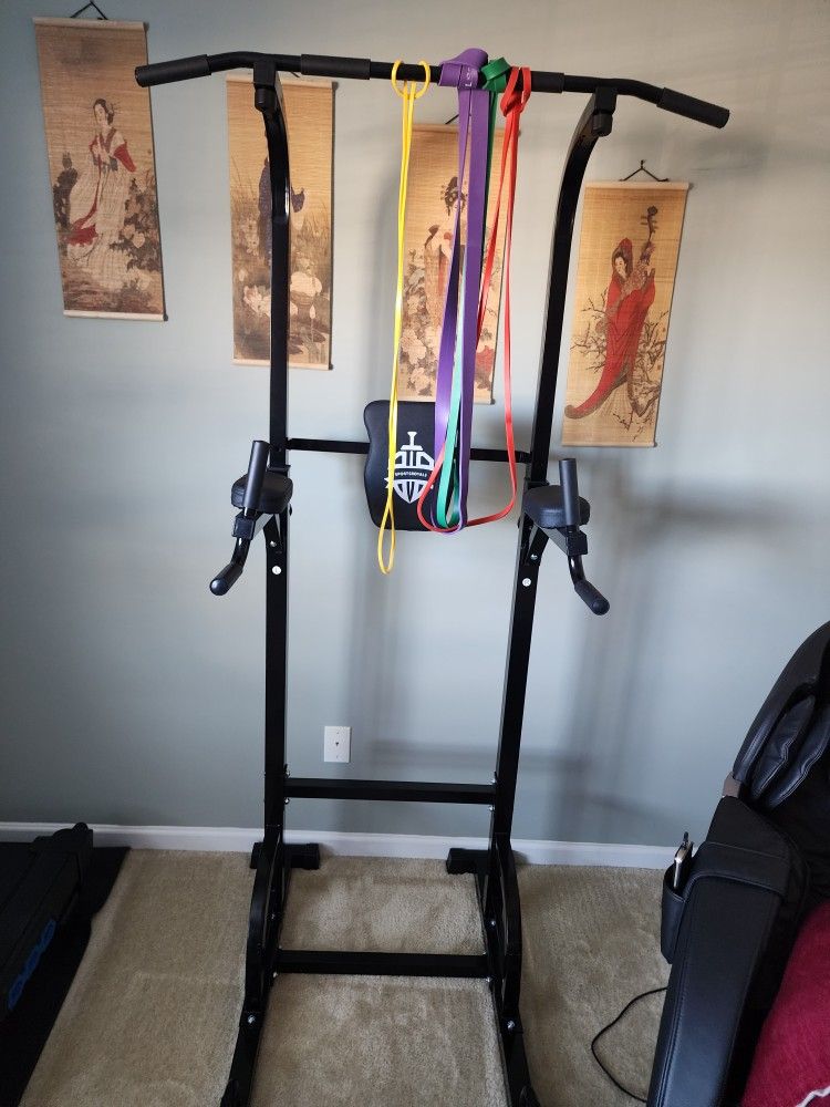 Dip, Pushup, Pull Up Station And Weights
