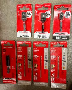 Brand New Milwaukee Shockwave Socket Adapters & Cobalt Drill Bits Lot (7 Pcs)