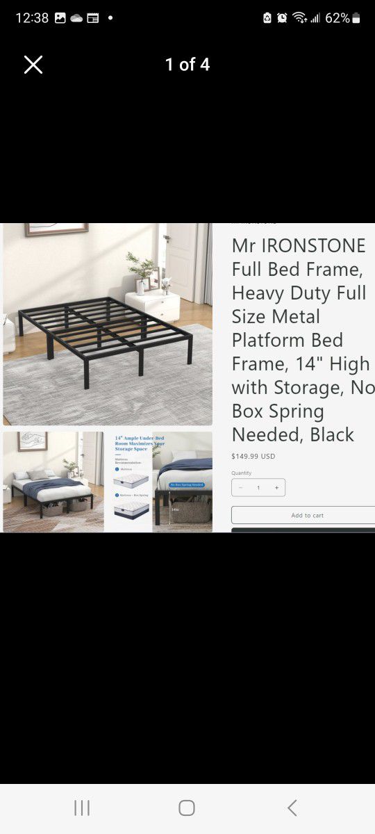 New Mr Ironstone  Full Bed  Frame 14" High With Storage 
