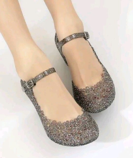 Jelly Sparkle Black Wedge Sandals fits size 6-7 for $5