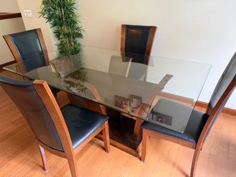 Modern Pedestal Glass Dining Table + 4 Chairs Set