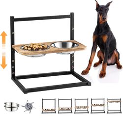 LBFO Elevated Dog Bowls with 2 Stainless Steel Bowls Raised Dog Bowl Adjusts to 5 Heights 3.1", 9", 10", 11", 12" Dog Bowl Stand for Large Medium Smal