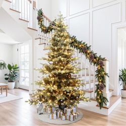 Brand New!7Ft Pre-Lit Artificial Gold Mixed Artificial Christmas Tree with Glitter Decor - 84" H x 55.2" ,AP2515