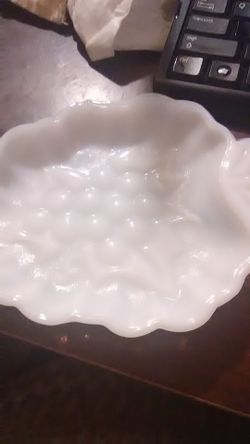 Vintage white milk glass grape pattern