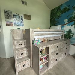 TWIN LOFT BED WITH STORAGE AND DRESSER