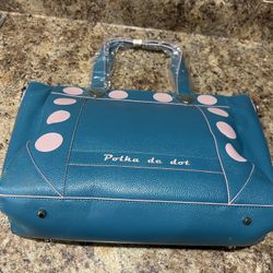 Polka Dot Tote Purse  Teal