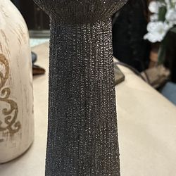 Unique 16 Inch Chunky Ceramic Silver Candle Holder