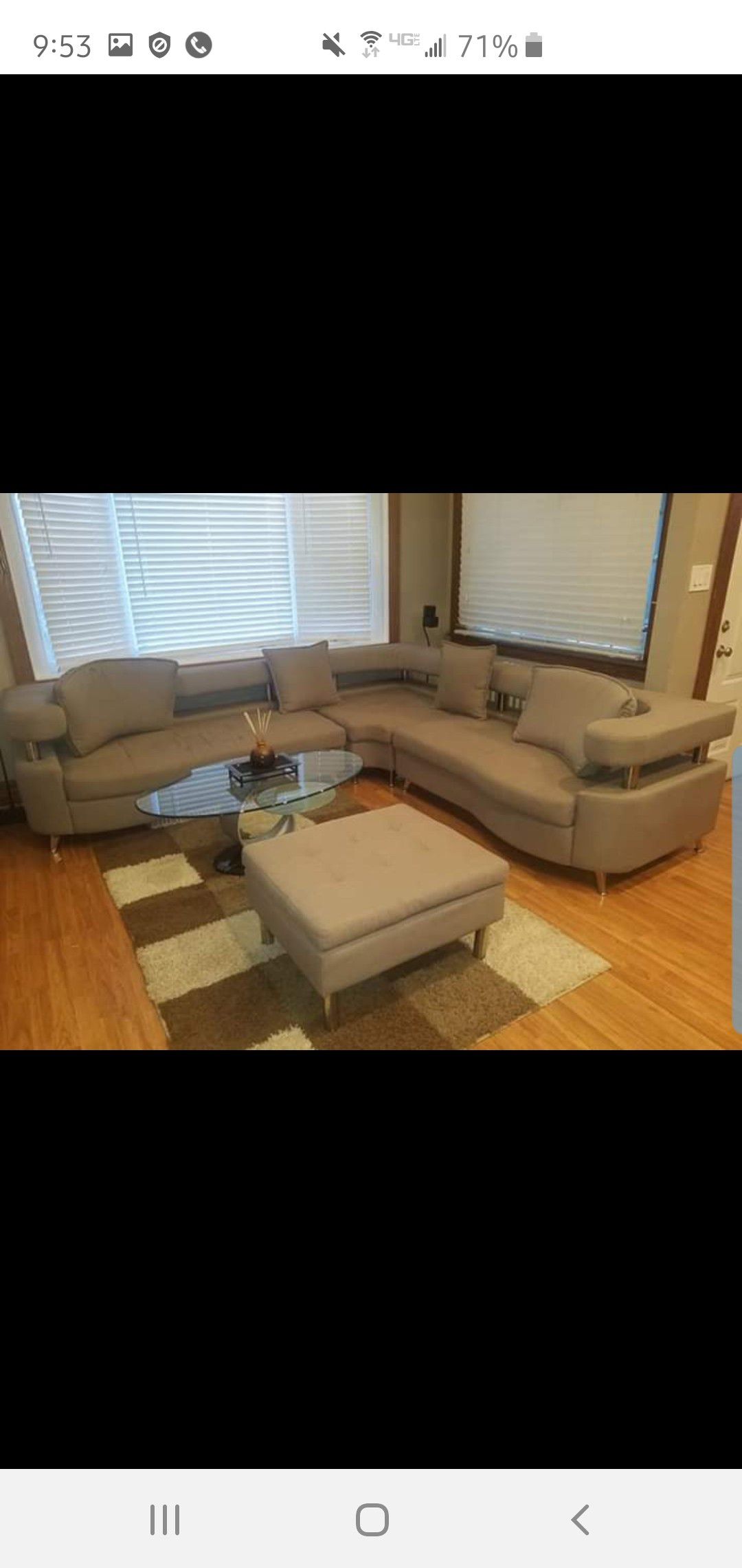 Modern Contemporary 3-PC Sectional Couch/Sofa + Ottoman & 4 Pillows
