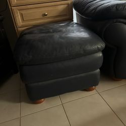 Italian Leather Blue Chair And Ottoman 