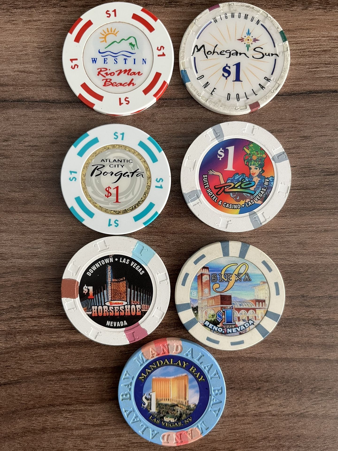 7 Casino Chips From Different Locations / Blackjack / Roulette