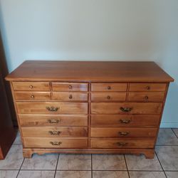 Solid Maple Dresser With Mirror, Queen Headboard And Footboard