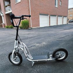 Youth Scooter Front and Rear Caliper Dual Brakes 12-Inch Inflatable Front Wheel Ride On Toy for Age 5+, White