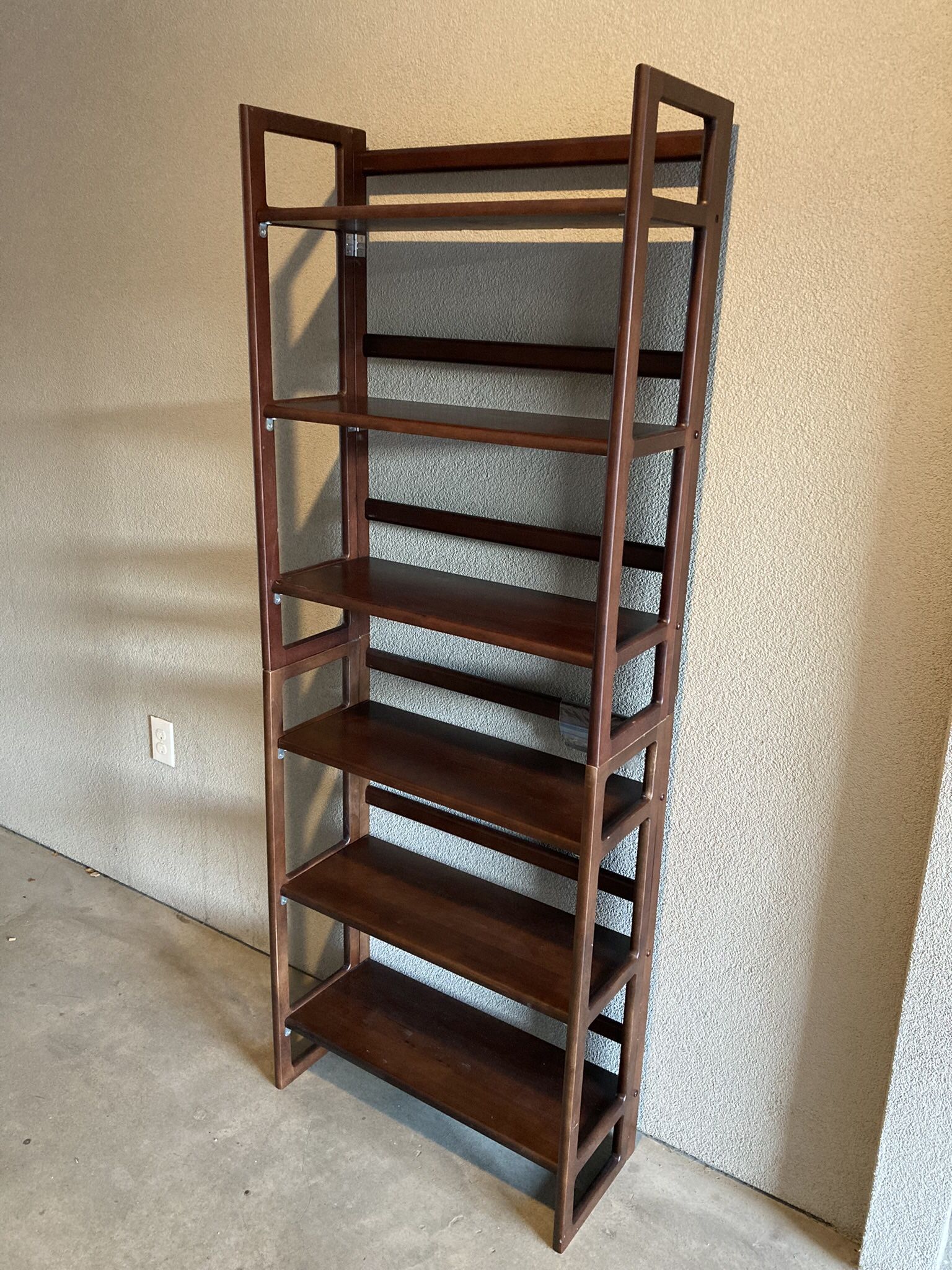 2 Solid Wood Stackable, Folding Bookshelves (28”x11.5”x37” Java Brown Color