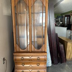 Small Butternut Wood China Cabinet 