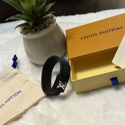 Authentic Louis Vuitton Slim Monogram Bracelet - Black Leather