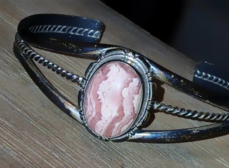 Sterling Silver And Rhodochrosite Women's Cuff Bracelet