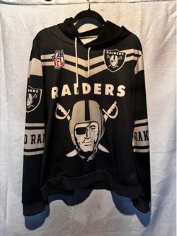 Men’s Large NFL Oakland Raiders hoodie with white and black graphic of a football