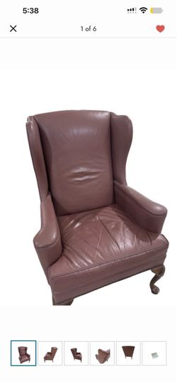 Leather Wingback Armchair with Nailhead Trim