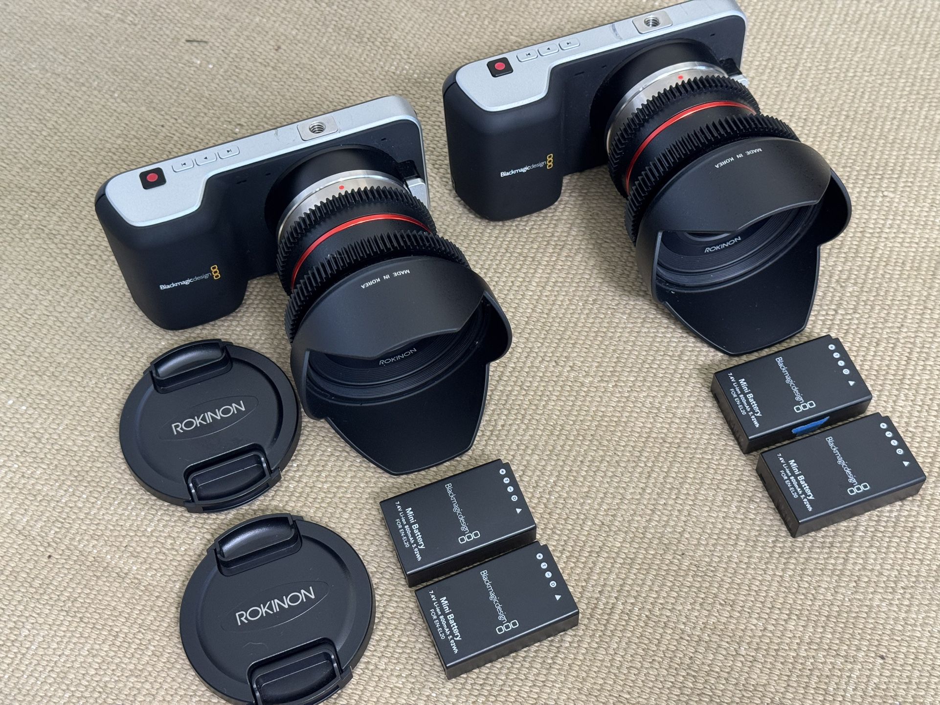 2 Blackmagic Pocket Cinema Cameras Bundle With Rokinon Cine 12mm T2.2 Lenses