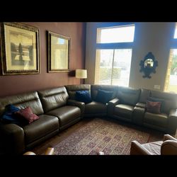Costco Leather Power Reclining Sectional Couch 6pc - Power Headrests $3300 New