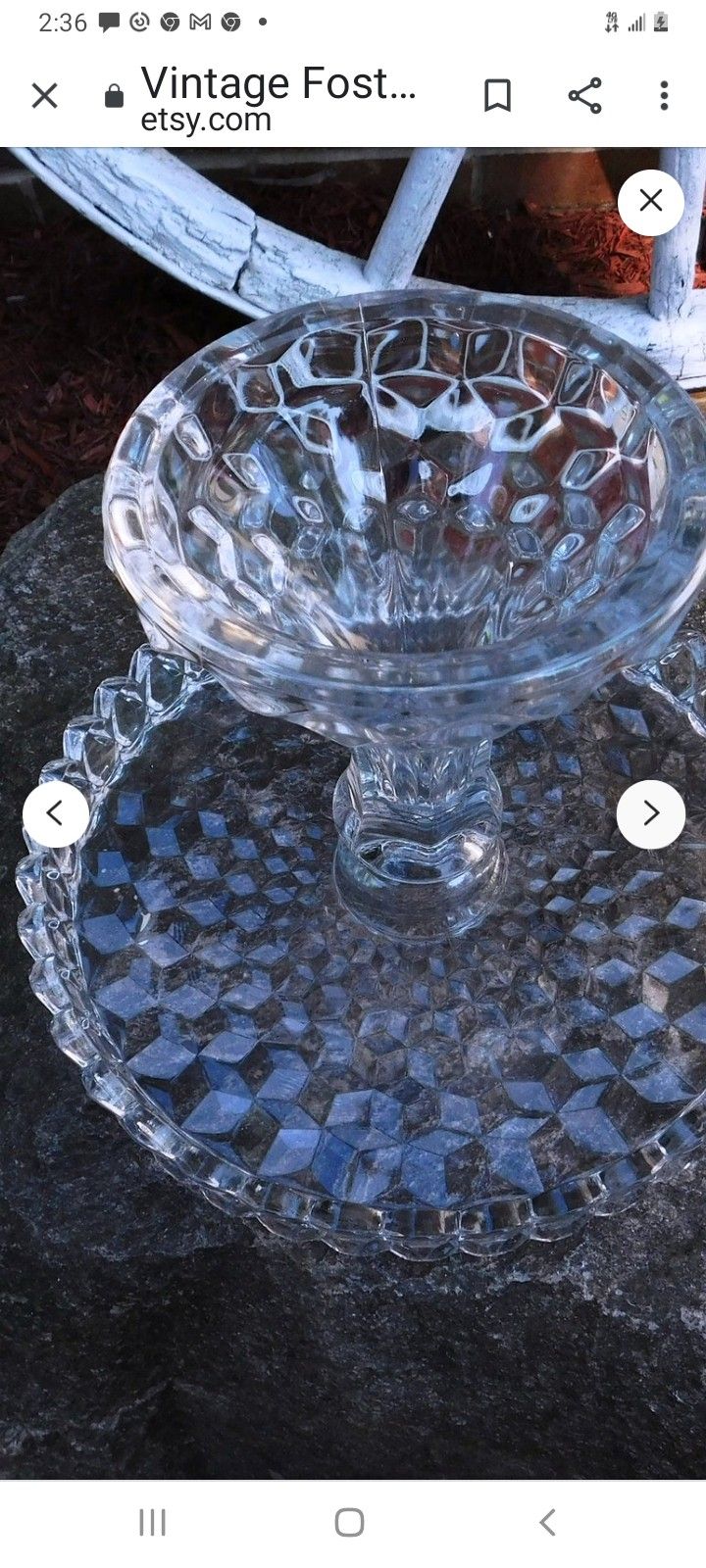 Vintage 1950 Fostoria Glass Crystal Round Cake Stand