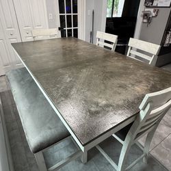 6 Seater High Top Table With 4 Chairs & Bench Plus Storage Space