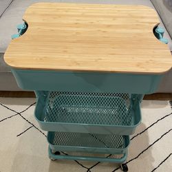 Ikea utility cart with  bamboo lid