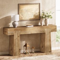 63" Conso le Tabl e, Solid Wood Entryway Tab le with Heavy-Duty Frame for Living Room