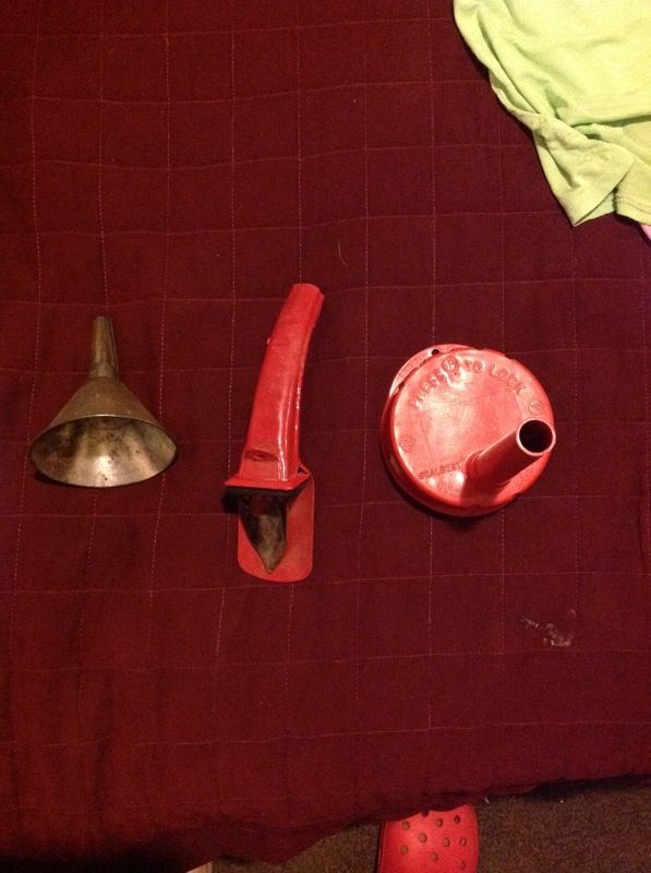 Vintage oil can opener and vintage funnels