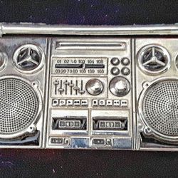 1980 s BOOM BOX chrome finished large belt buckle steam punk modern !