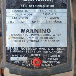 Selling two craftsman Electric motors they both work on is 220 and the other is 120 the 120 could use a new cord selling for 80 dollars each

Craftsma