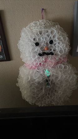 Handmade Deco Mesh Snowman Wreath