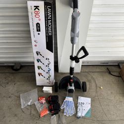 Cordless Electric Weed Trimmer with 2 Batteries, Foldable and Lightweight Grass/Brush Cutter, 5 Types of Blades and Wheels, 21V 4.0Ah Battery (2 Piece