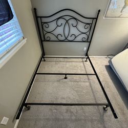 Queen Metal Bed Frame + Headboard + Box Spring