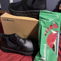 OrthoComfoot Men's Orthopedic Wide Leather Winter Ankle Boots Size 10