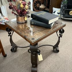 Western Style Wood & Cast Iron Side Table