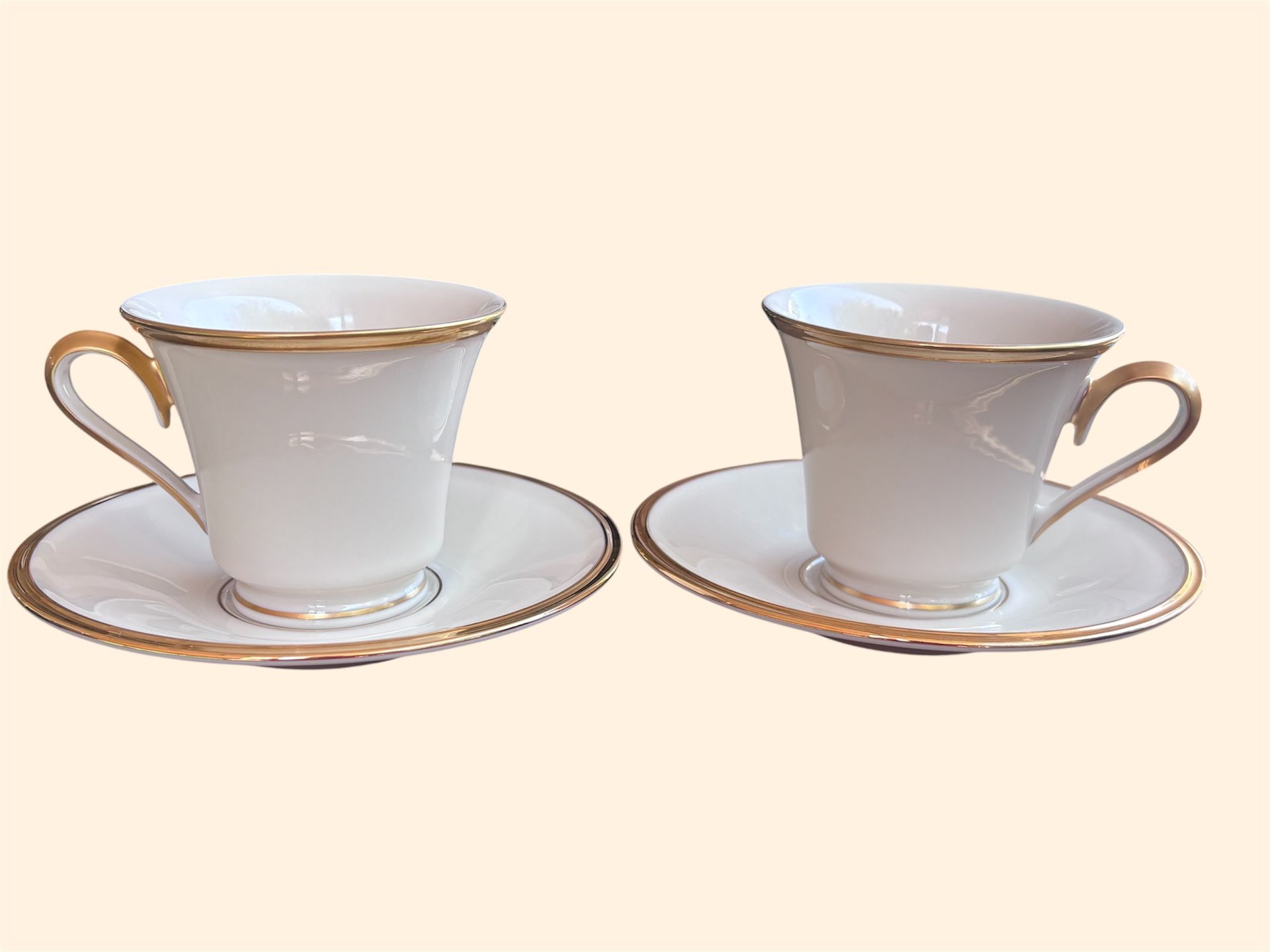 Lenox Eternal Ivory Gold Trim Collection Footed Cup & Saucer Sets (2)